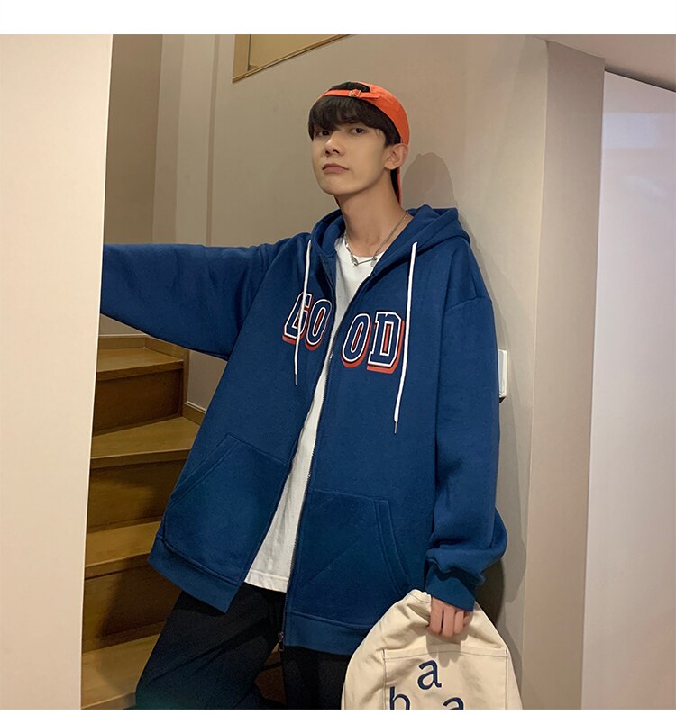 Advbridge Letter Print Zip Up Hoodies for Mens Korean Fashion Trends Streetwear Teenage Oversized Track Sweatshirts Spring Casual Clothing