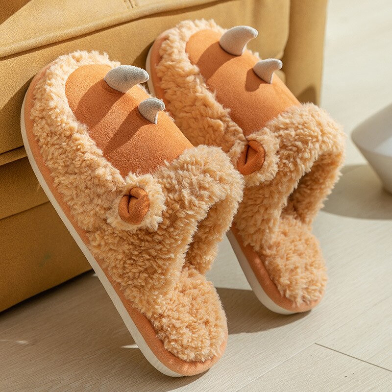 Advbridge Warm Faux Fur Women Men Cartoon Slippers Soft Plush Indoor Home Ladies Winter Shoes Lovers House Floor Cotton Slipper