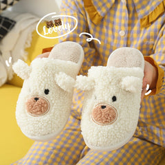 Advbridge Winter Home Cotton Slippers Warm Shoes Cute Bear Non-Slip Fur Soft Sole Indoor Bedroom House Women Men Couple Female Slides