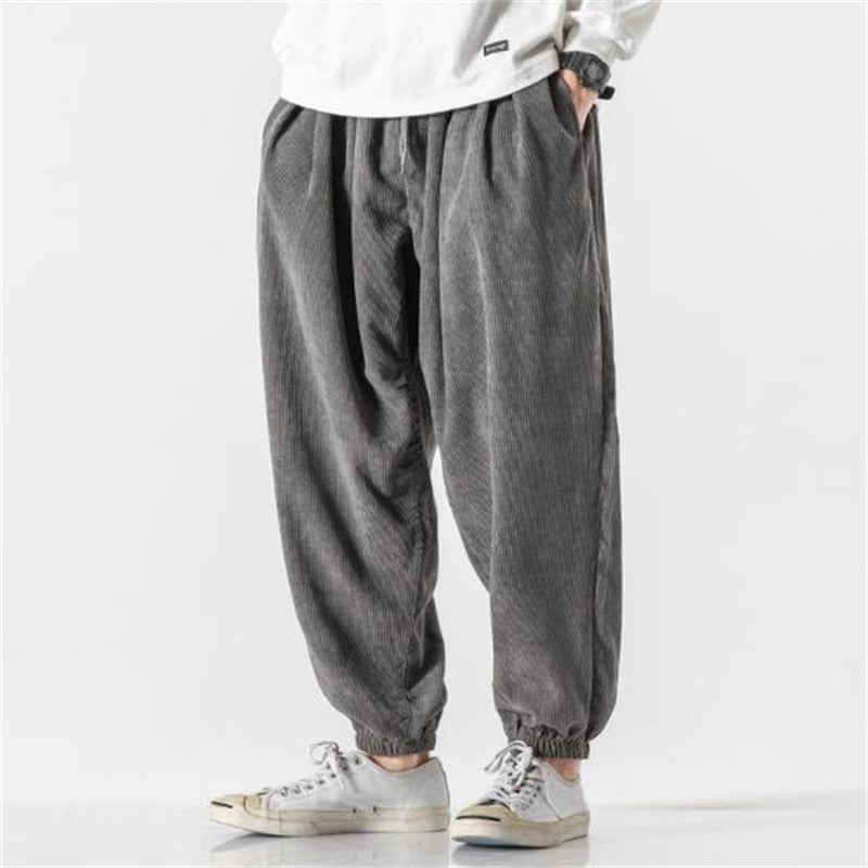 Advbridge Men Casual Pants Big Size Fashion Harem Pants Loose Bloomers Sports Style Solid Color Corduroy Pants Harajuku Style