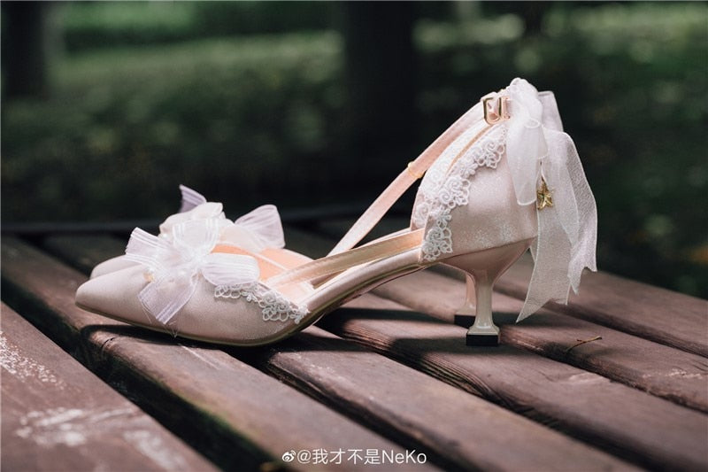 Advbridge Princess Female Kawaii Tea Party Japanese Cute Anime Lolita Shoes Women Harujuku Cosplay Bow Pointed Toe Feminine High Heel 8cm