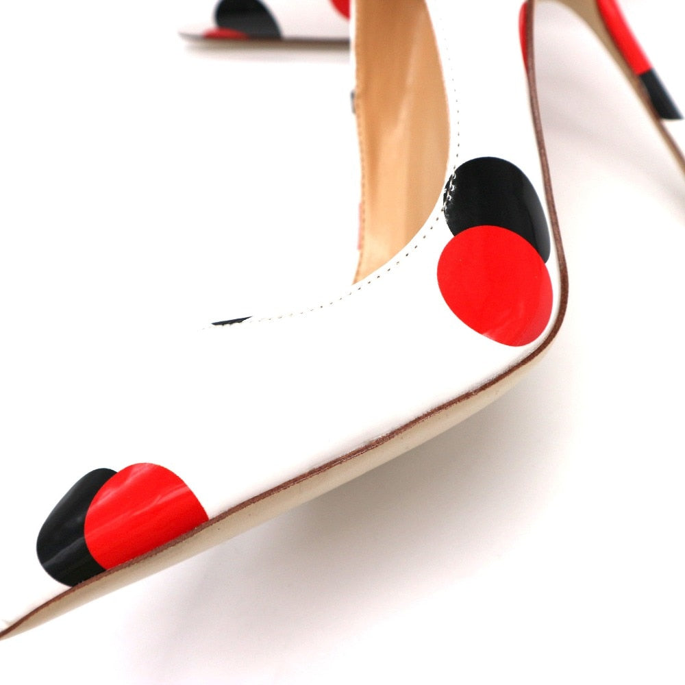 Advbridge spring new style white patent leather with black red circle pointed toe women lady 120mm high heel shoes on sale size 33