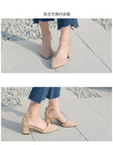 Advbridge black/pink thick high heels women pointed toe suede leather pumps women ankle belt working shoes cut out escarpins femme 66