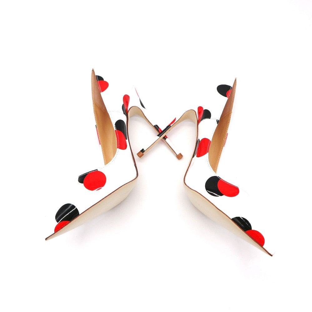 Advbridge spring new style white patent leather with black red circle pointed toe women lady 120mm high heel shoes on sale size 33