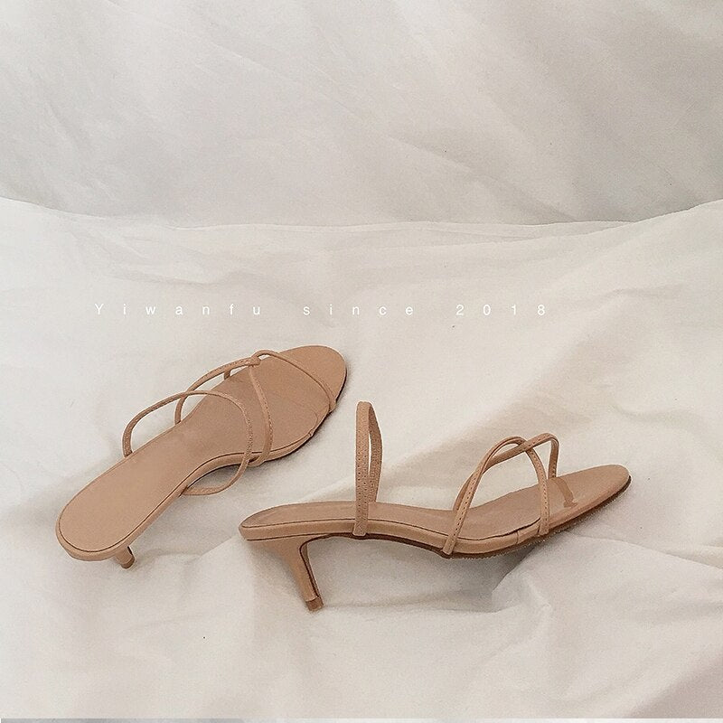 Advbridge New Sandals Female Summer Wear Medium With Two Sandals Women Open Toe High Heels 5cm Fine With Nude Color Simple