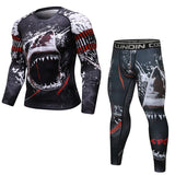 Advbridge Men tracksuit T shirts +Pants Suit MMA Long Sleeve T-shirt Men's Compression Shirt Fitness Bodybuilding MMA Rashguard Sport Suit