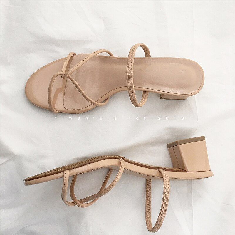 Advbridge New Sandals Female Summer Wear Medium With Two Sandals Women Open Toe High Heels 5cm Fine With Nude Color Simple