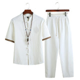 Advbridge Summer Mens Linen Sets Men Streetwear Jogger Shirts+Long Pants Male Chinese Style 2 Pieces Tracksuit Tang Suit  5XL