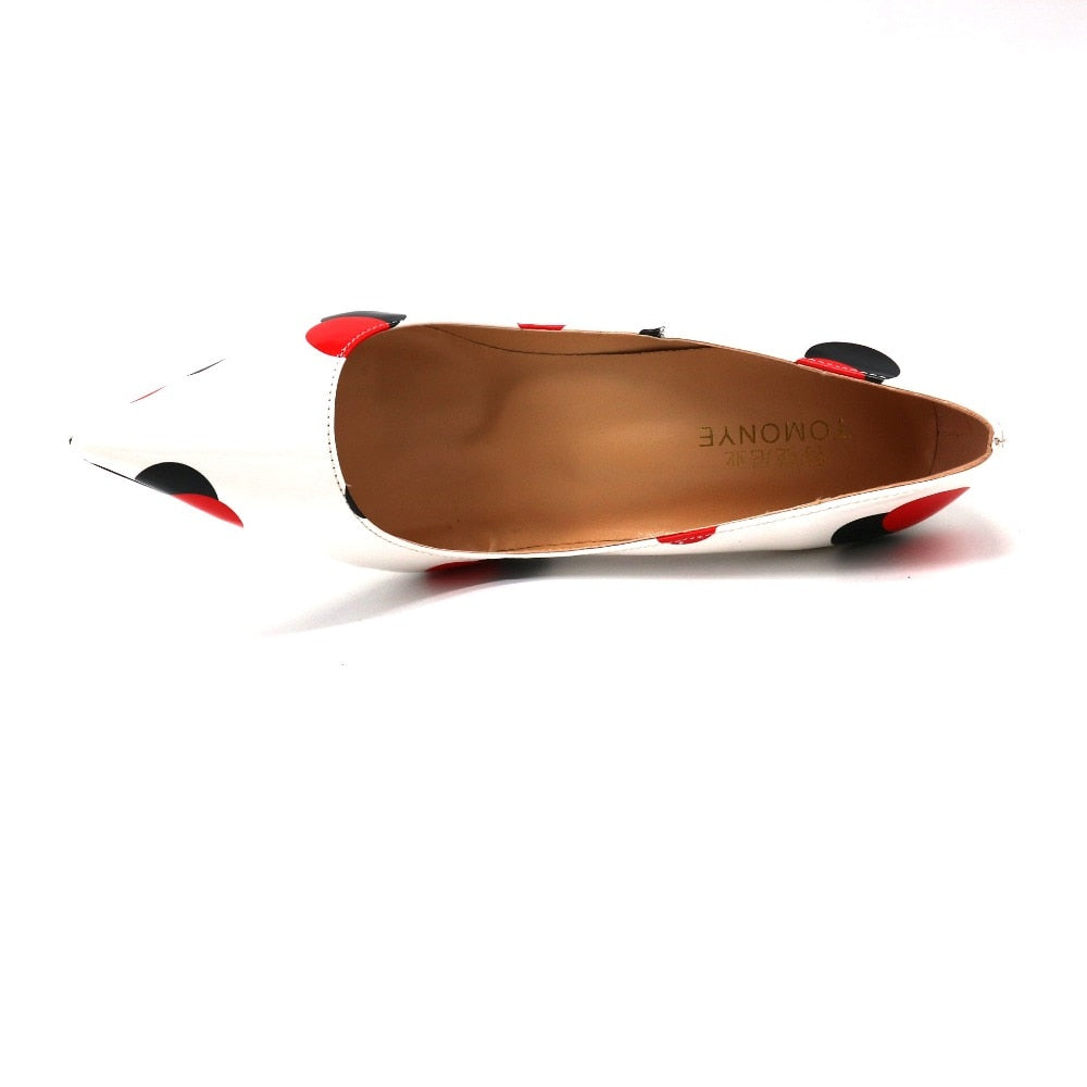Advbridge spring new style white patent leather with black red circle pointed toe women lady 120mm high heel shoes on sale size 33