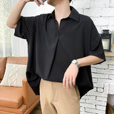 Advbridge Summer Men's New Pattern Short Sleeve Cool Shirt French Cuff Brand Clothing Fashion Loose Solid Color Shirts Big Size M-5XL