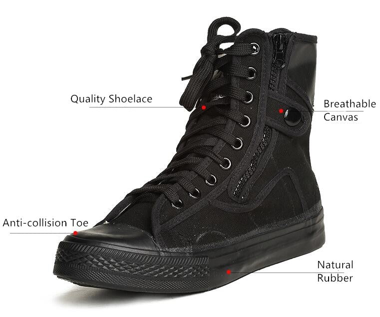 Advbridge All Black Canvas Shoes Outdoor Men's Combat Boots Work&Safety Shoes Lace Up Ankle Botas Men Motorcycle Boots Size 37-44