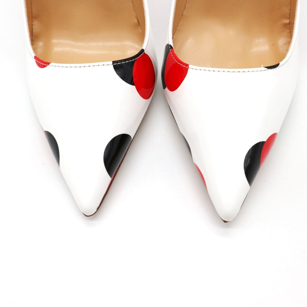 Advbridge spring new style white patent leather with black red circle pointed toe women lady 120mm high heel shoes on sale size 33