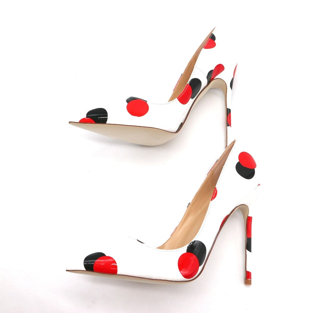 Advbridge spring new style white patent leather with black red circle pointed toe women lady 120mm high heel shoes on sale size 33