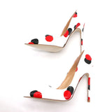 Advbridge spring new style white patent leather with black red circle pointed toe women lady 120mm high heel shoes on sale size 33