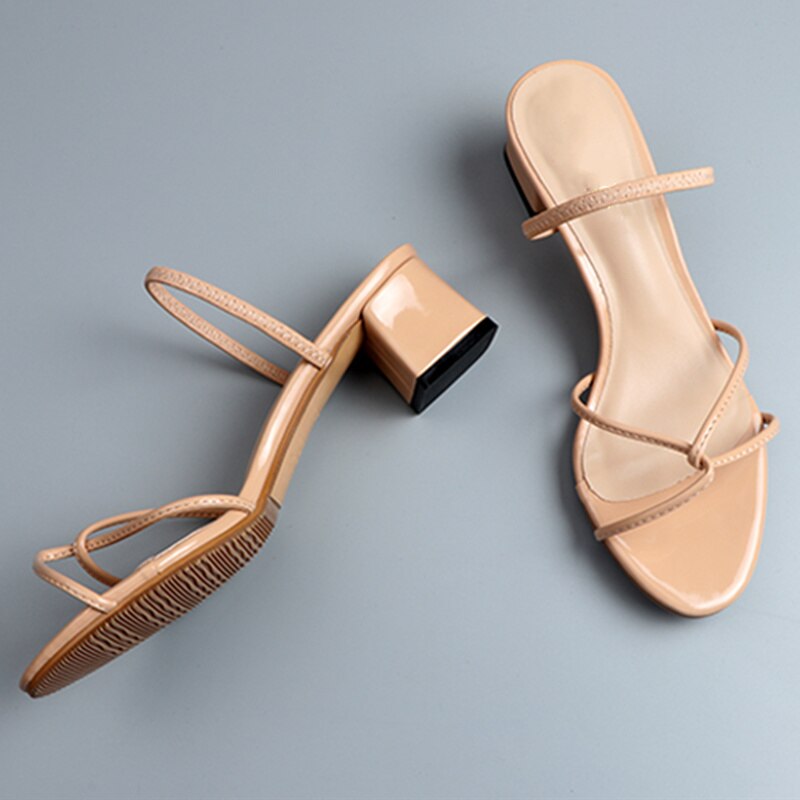 Advbridge New Sandals Female Summer Wear Medium With Two Sandals Women Open Toe High Heels 5cm Fine With Nude Color Simple