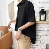 Advbridge Summer Men's New Pattern Short Sleeve Cool Shirt French Cuff Brand Clothing Fashion Loose Solid Color Shirts Big Size M-5XL