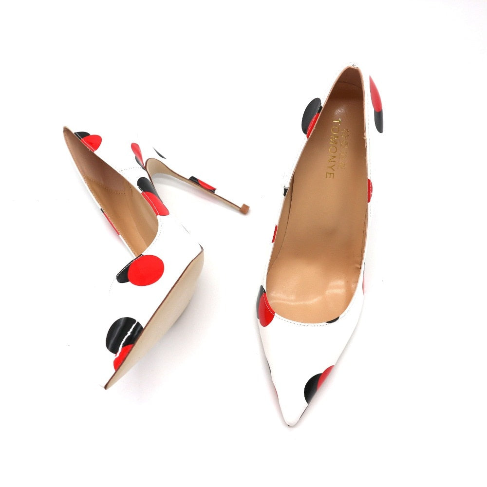 Advbridge spring new style white patent leather with black red circle pointed toe women lady 120mm high heel shoes on sale size 33