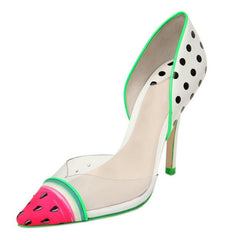 Advbridge Watermelon Print Women Pumps Pointed Toe High Heels Wedding Dress Shoes Summer Sandals Sexy PVC Stiletto Valentine Shoes