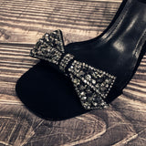Advbridge Summer Rhinestone Bowtie Kitten Heels Sandals Women Ladies Ankle Strap Sandals Open Toe Party Crystal Knot High Heels For Lady