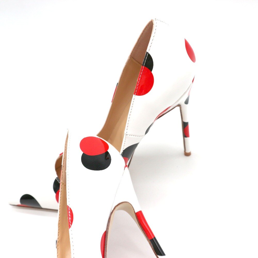 Advbridge spring new style white patent leather with black red circle pointed toe women lady 120mm high heel shoes on sale size 33