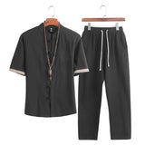 Advbridge Summer Mens Linen Sets Men Streetwear Jogger Shirts+Long Pants Male Chinese Style 2 Pieces Tracksuit Tang Suit  5XL