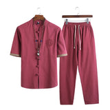 Advbridge Summer Mens Linen Sets Men Streetwear Jogger Shirts+Long Pants Male Chinese Style 2 Pieces Tracksuit Tang Suit  5XL