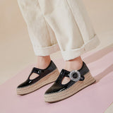 Advbridge Genuine Patent Leather Women Loafers Crystals Espadrilles Med Heel Platform Casual Shoes Slip On Creepers