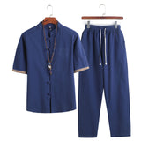 Advbridge Summer Mens Linen Sets Men Streetwear Jogger Shirts+Long Pants Male Chinese Style 2 Pieces Tracksuit Tang Suit  5XL