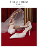 Advbridge White Silk Satin Wedding Shoes Summer Women's New French High-heeled Bride's Shoes with A Line with Sandals with Skirts