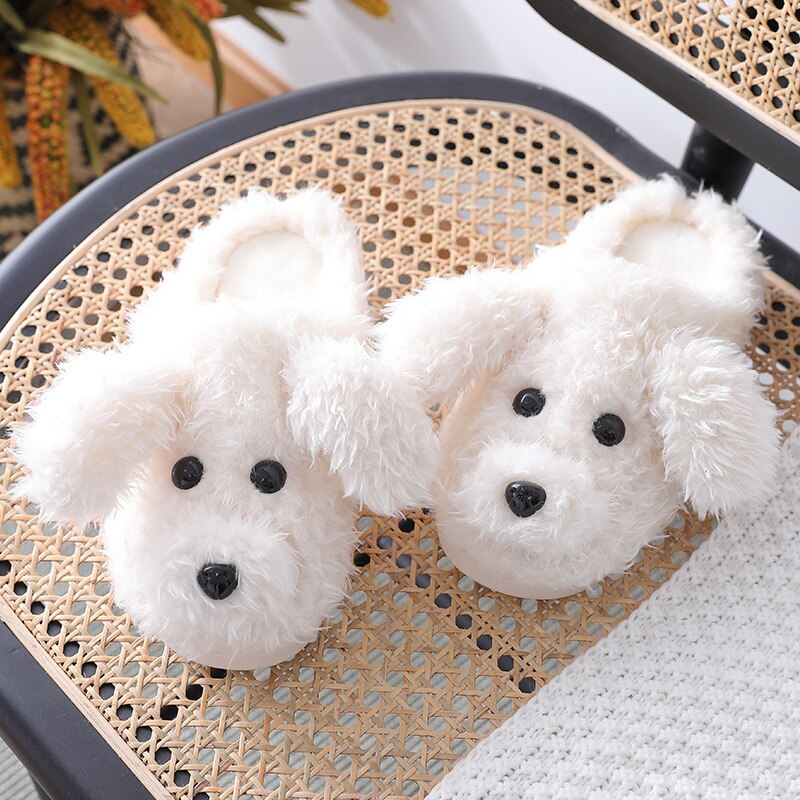 Advbridge Winter Home Slippers Warm Shoes Fashion Women Men Non-Slip Dog Cute Fur Soft Sole Indoor Bedroom House Couple Female Slides