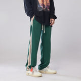 Advbridge Men's Striped Webbing Casual Pants Hip Hop Style Thicken Plush Trousers Fashion Green/black Color Jogger Sweatpants M-2XL