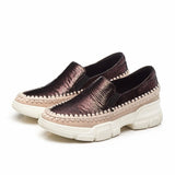 Advbridge Causal Loafers Metal Sheepskin Women Flats Slip On Ladies Simple Shoes Silver Color Platform Footwear