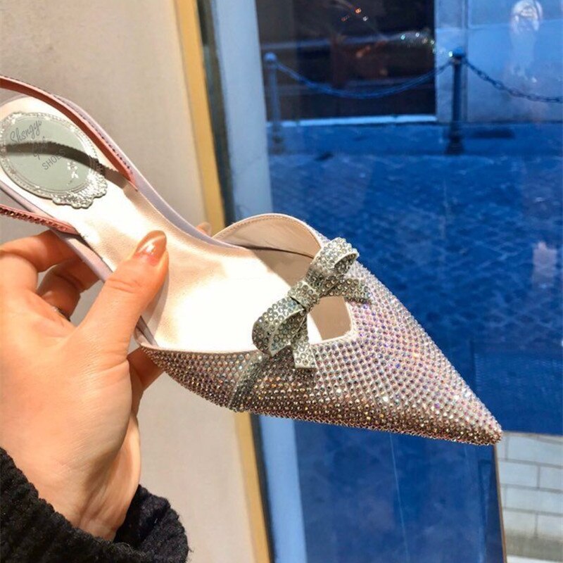 Advbridge Summer new style rhinestone pointed toe stiletto hollow bridal wedding shoes mid-heel banquet dress all-match female sandals