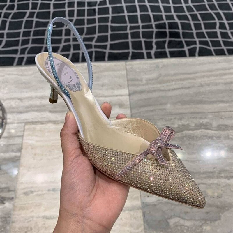Advbridge Summer new style rhinestone pointed toe stiletto hollow bridal wedding shoes mid-heel banquet dress all-match female sandals
