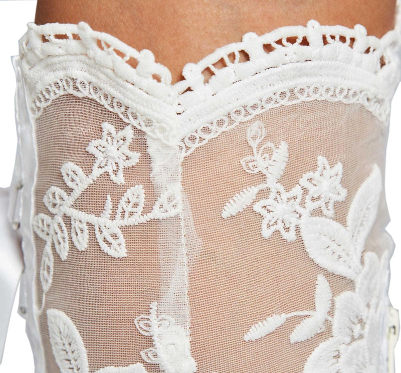 Advbridge Romantic Floral Lace Ribbons Bandage Over Knee Boots Women Kitten Heel Wedding Boots Lace Mesh Prom Ball Thigh Botas