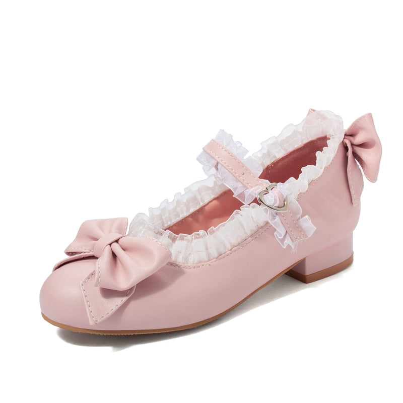 Advbridge Sweet little fresh spring and autumn round head bow shoes student dolls cute ladies shoes girls shoes tea party kawaii princess