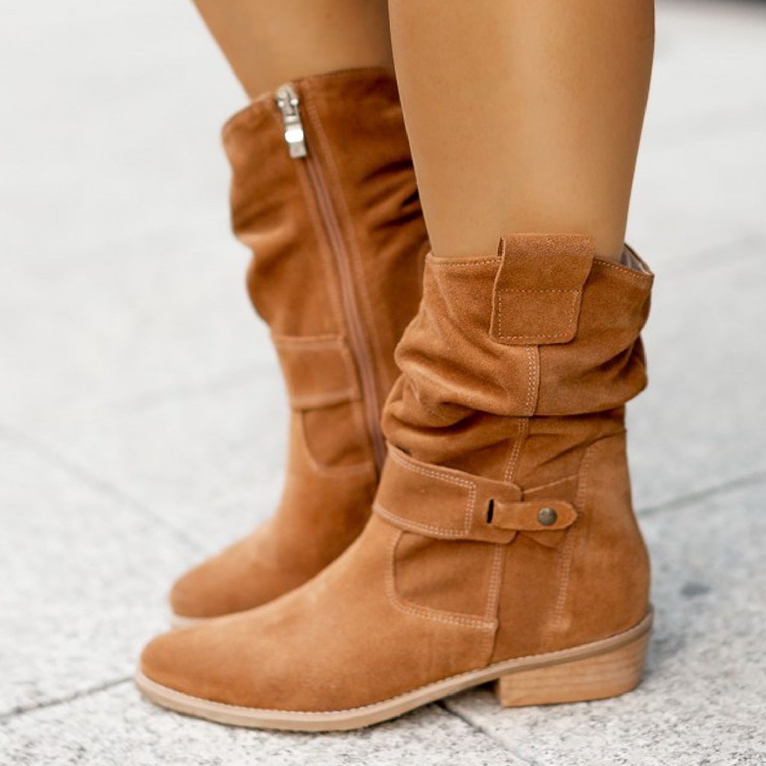 Advbridge Women's Boots Autumn Winter Footwear Zipper Boots-Women Shoes Round Toe Luxury Designer Low Large Size Rubber Ankle Ladies