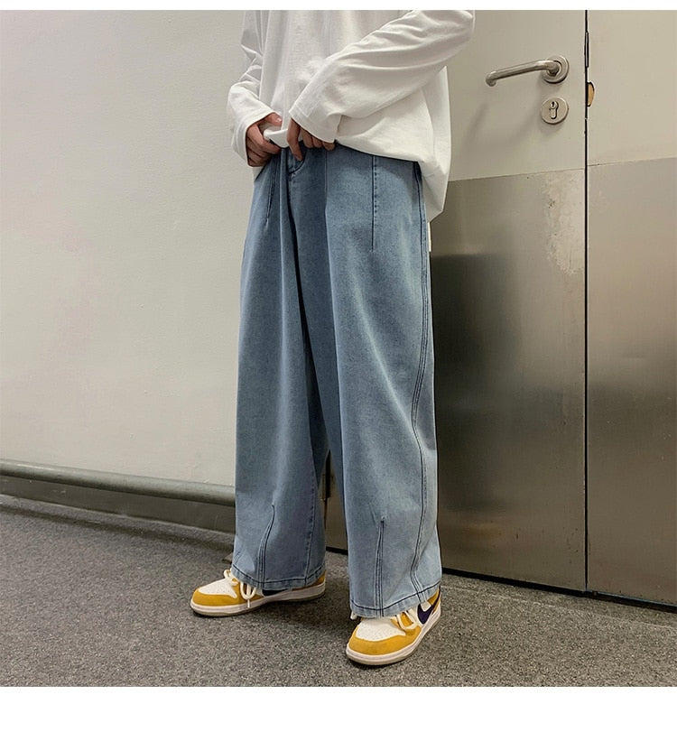 Advbridge Men Wide Leg Jeans Loose Straight Baggy Denim Pant Men's Women's Streetwear Skateboard Pants Oversized Hip Hop Casual Trousers