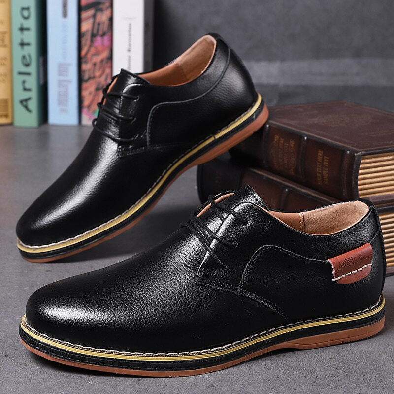 Advbridge New Genuine Leather Men's Casual Shoes Large Size 45 46 47 48  Round Head Lace-up Handmade Men Shoes Business Shoe