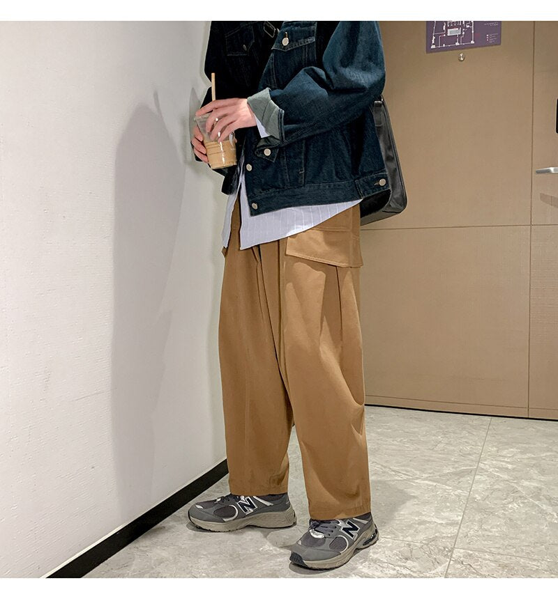 Advbridge Men's Thick Overalls Loose Elastic Waist Casual Pants High-quality Vintage Style Trousers Oversized Sweatpants Size M-2XL