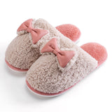 Advbridge Winter Warm Home Slippers Bowknot Cotton Shoes Cute Lovely Cartoon Indoor Bedroom House Women Men Lovers Fur Slides Slippers
