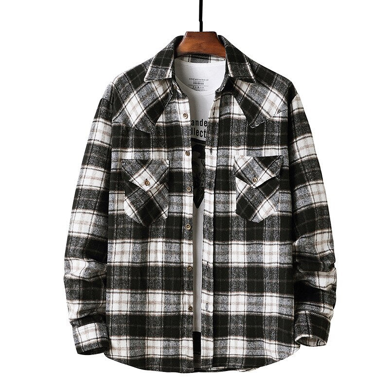 Advbridge Mens Button Down Regular Fit Long Sleeve Plaid Flannel Casual Shirts Hip Hop Streetwear Harajuku Shirt Men Camisa Masculina XXL