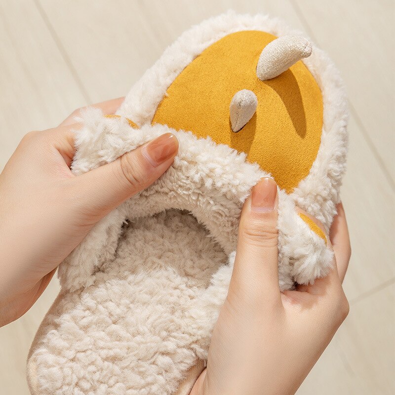 Advbridge Warm Faux Fur Women Men Cartoon Slippers Soft Plush Indoor Home Ladies Winter Shoes Lovers House Floor Cotton Slipper