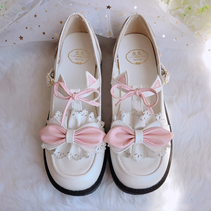 Advbridge Japanese jk uniform sweet lolita shoes vintage round head thick heel women shoes cute bowknot lace ruffle kawaii shoes loli cos