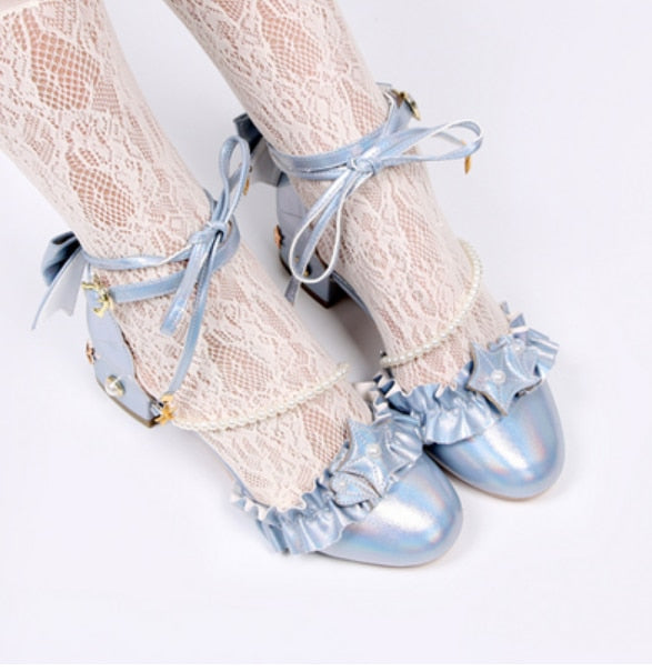 Advbridge Summer kawaii girl sweet lolita shoes vintage round head thick heel women shoes cute lace ruffle bowknot pearl kawaii sandals
