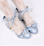 Advbridge Summer kawaii girl sweet lolita shoes vintage round head thick heel women shoes cute lace ruffle bowknot pearl kawaii sandals