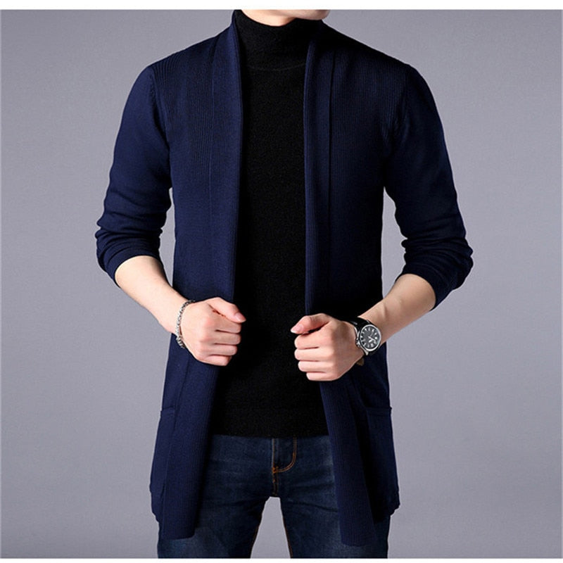 Advbridge Sweater Coats Men New Fashion Autumn Men&#39;s Slim Long Solid Color Knitted Jacket Fashion Men&#39;s Casual Sweater Cardigan Coats
