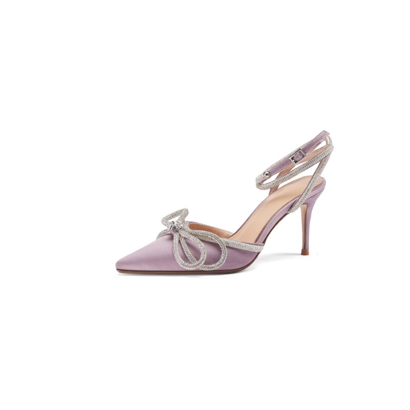 Advbridge New Silk Butterfly-knot Women's Shoes Ankle Strap Slingbacks Shallow Pumps Pointed Toe High Heel Handmade Shoes Women Size 34-41