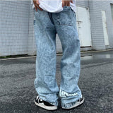 Advbridge Fashion Men Straight Jeans Blue Washed Embroidered Trousers Street Style Male Trendy Printed Jeans Big Size