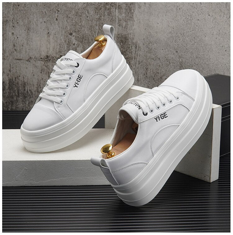 Advbridge New White Leather Men Casual Shoes fashion Platform Sneakers Trainers Height Increasing Shoes Chaussure Homme